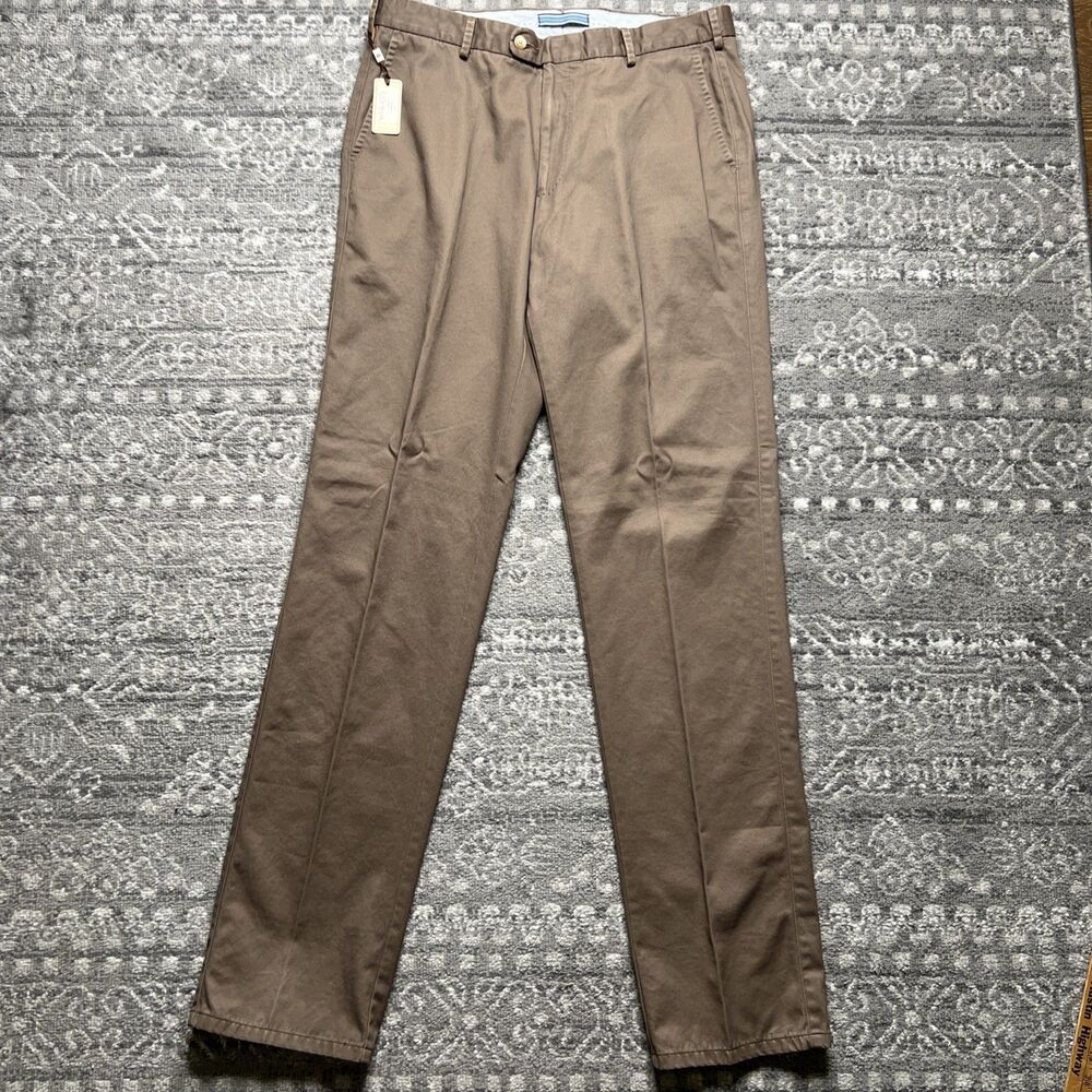 NWT Peter Millar Flat Front Chino Pants Size 35x36 Pima Cotton Espresso Brown